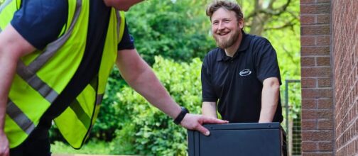 Grant Aerona 290 heat pump installers in Hampshire Heat pump installers with a newly delivered Grant Aerona 290 air source heat pump