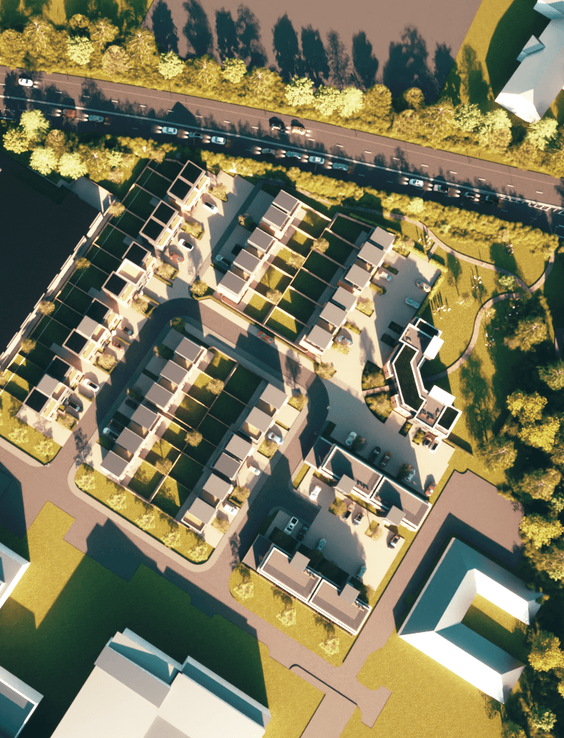 An aerial view of residential properties in Newbury, Berkshire, highlighting the town as an excellent location for solar panel installations