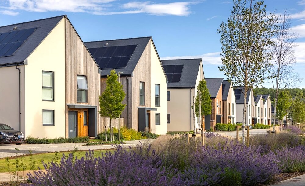 A view of a Newbury neighbourhood with residential properties, illustrating the planning permission considerations for solar panel installations