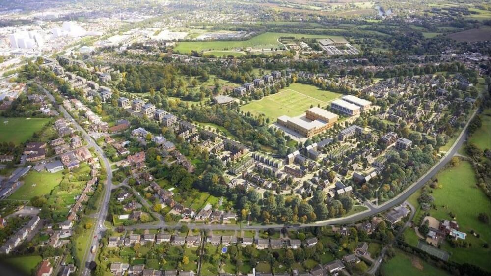 An aerial view of a Windsor neighbourhood with residential properties, illustrating the planning permission considerations for solar panel installations