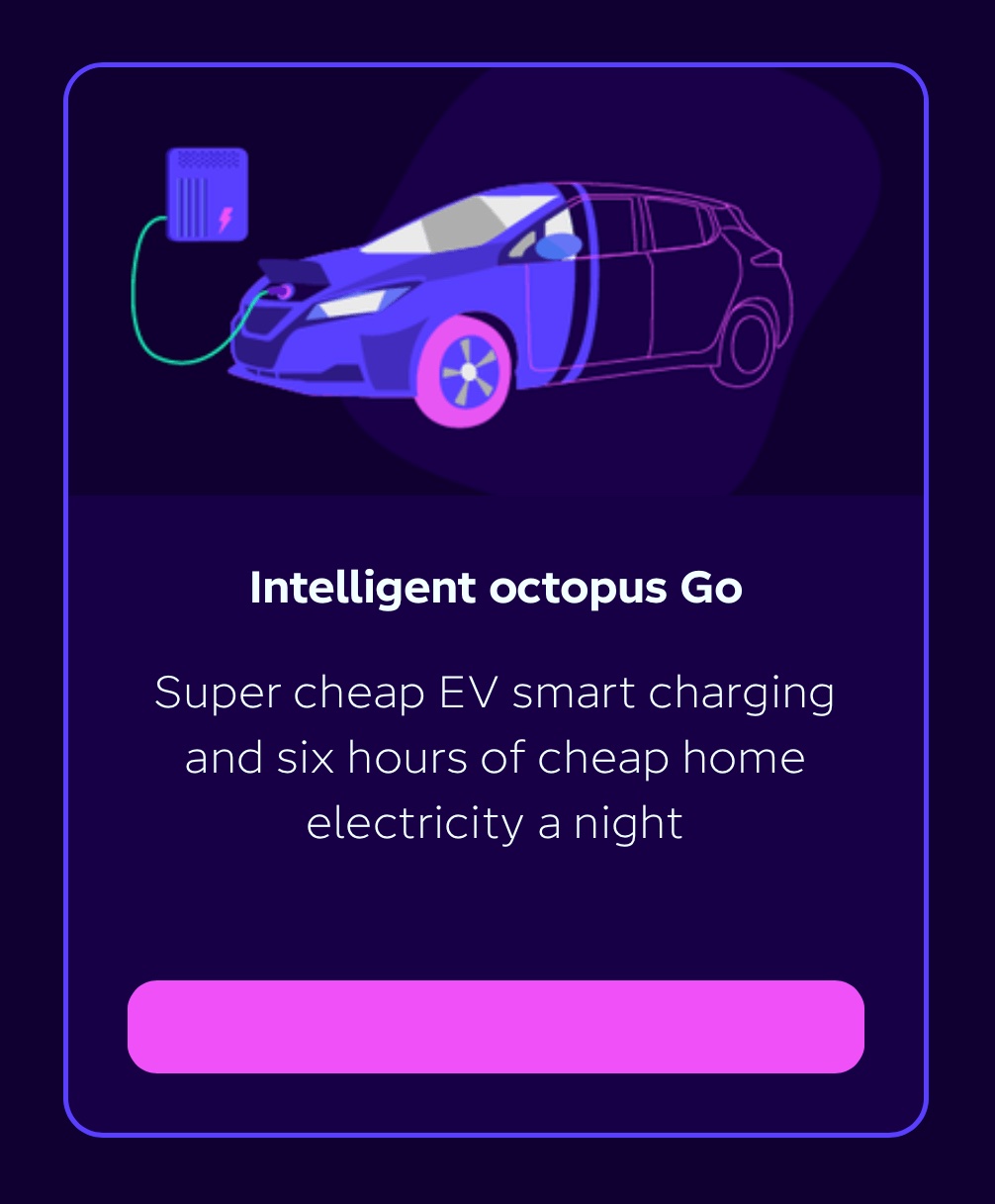 Intelligent Octopus Go smart tariff illustration showing super cheap EV smart charging and six hours of cheap home electricity a night