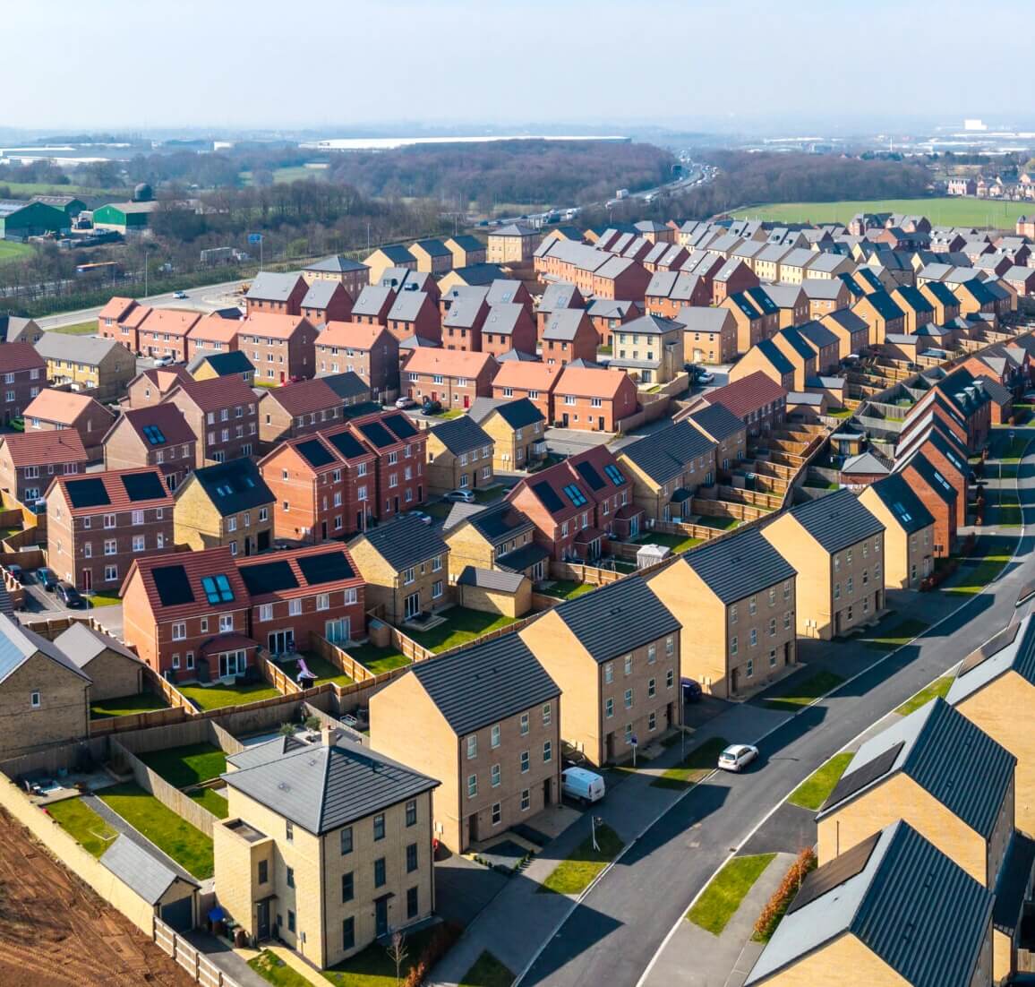 An aerial view of residential properties in Reading, Berkshire, highlighting the town as an excellent location for solar panel installations