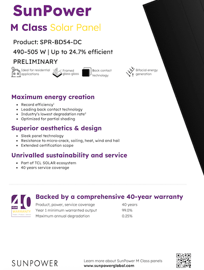 SunPower M Class 495W datasheet
