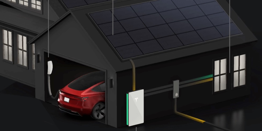 An illustration showing how the Tesla Powerwall 3 integrates with solar panels, a home energy system, and an electric vehicle