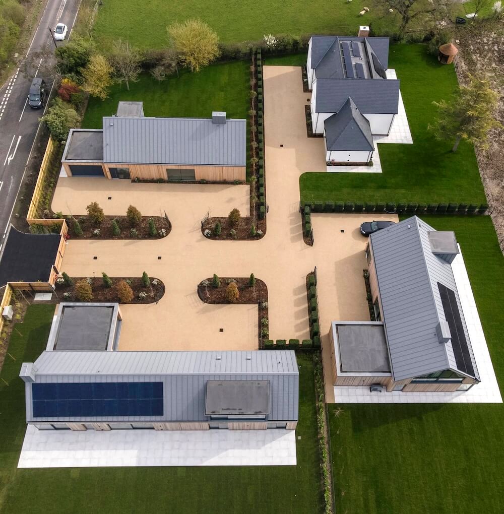 An aerial view of residential properties in Windsor, Berkshire, highlighting the town as an excellent location for solar panel installations